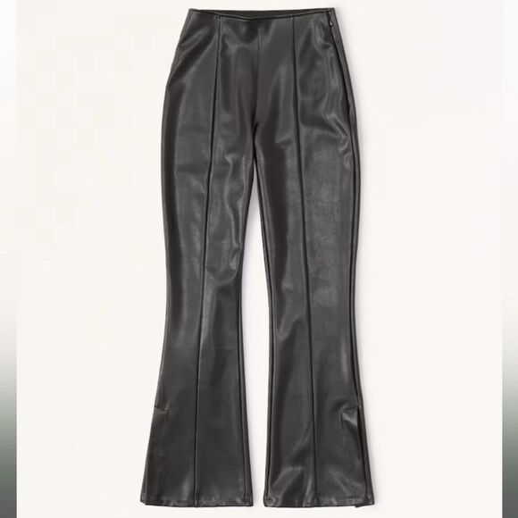 Abercrombie & Fitch Curve Love Vegan Leather Split-Hem Flare Pants Small Long NW - Picture 1 of 9